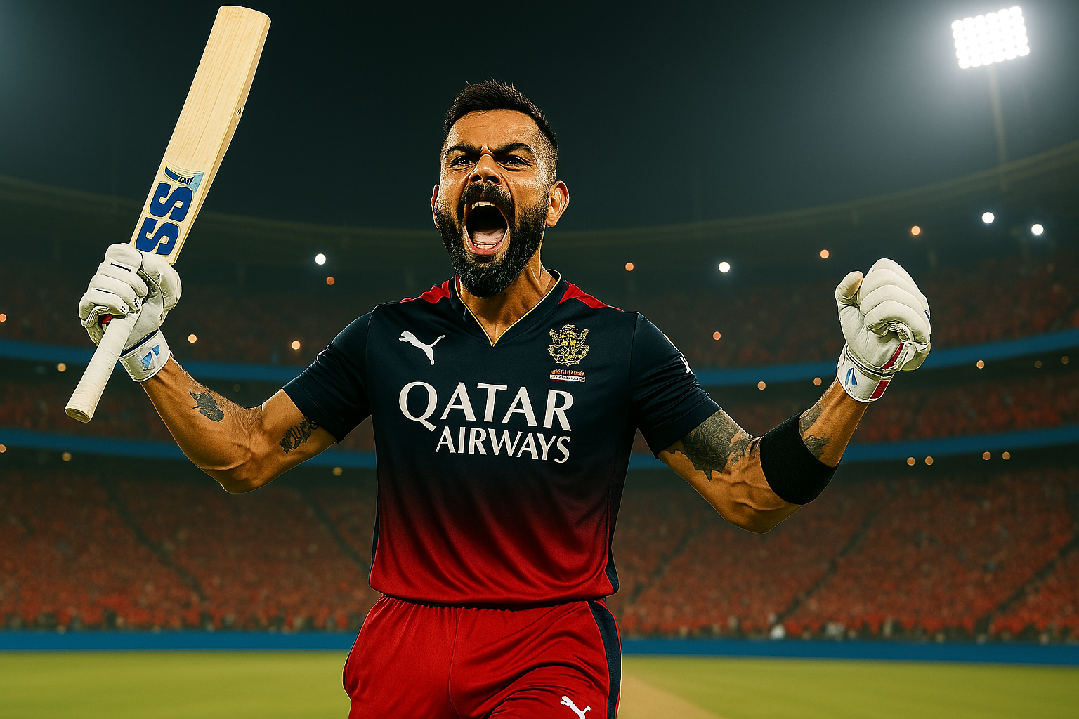 Virat Kohli roaring after scoring IPL 2025 century